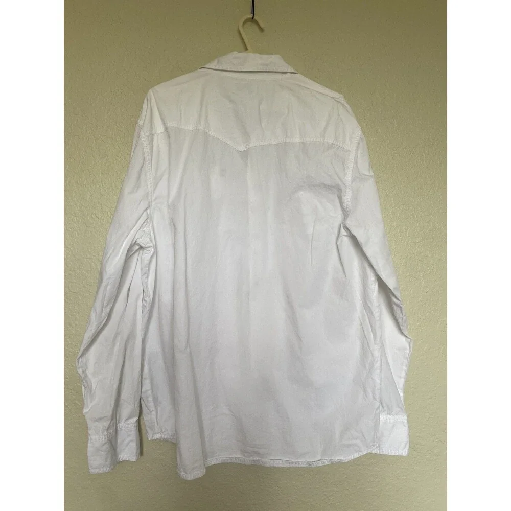 True Religion Western Shirt Mens 2XL White Pearl Snap Horseshoe Stitch Cotton